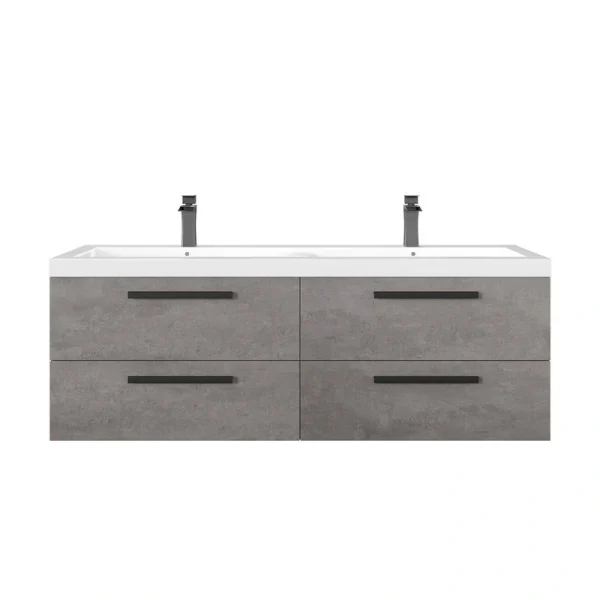 Eviva Surf 57 in. W x 20 in. D x 21.5 in. H Bathroom Vanity in Cement Gray with White Acrylic Top with White Sink