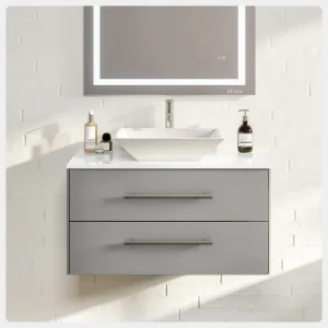Eviva Totti Wave 30 in. W x 21 in. D x 22 in. H Bathroom Vanity in Gray with White Glassos Top with White Sink