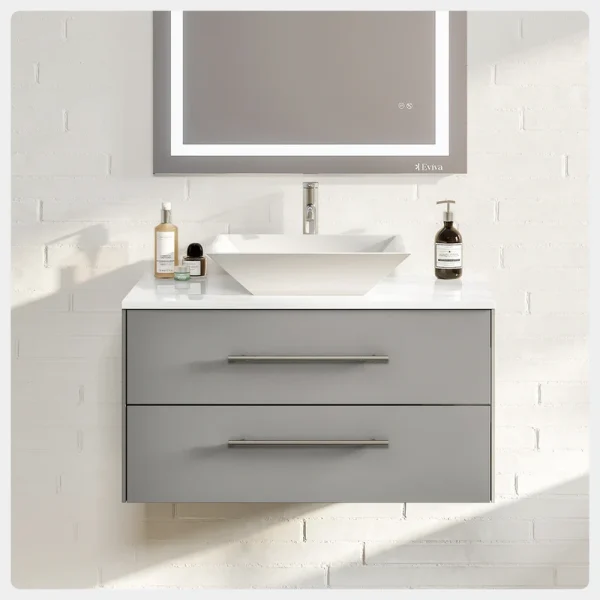 Eviva Totti Wave 30 in. W x 21 in. D x 22 in. H Bathroom Vanity in Gray with White Glassos Top with White Sink