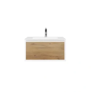 Eviva Venice 36 in. W. x 21 in. D x 22 in. H Wall Mount Bathroom Vanity in Oak and White White Acrylic Integrated Sink Top