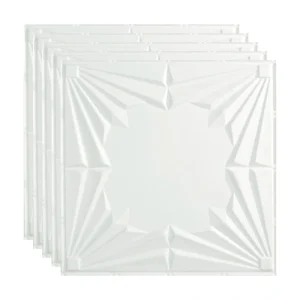 Fasade 2-ft x 2-ft Art Deco Gloss White PVC Drop Ceiling Tile (5-Pack, 20-sq ft / Case)