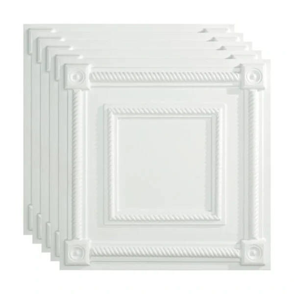 Fasade 2-ft x 2-ft Coffer Gloss White PVC Drop Ceiling Tile (5-Pack, 20-sq ft / Case)