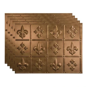 Fasade Fleur-de-lis 18″ x 24″ Antique Bronze Vinyl Backsplash Tile – 5 Pack