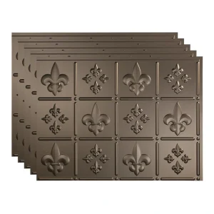 Fasade Fleur-de-lis 18″ x 24″ Argent Bronze Vinyl Backsplash Tile – 5 Pack
