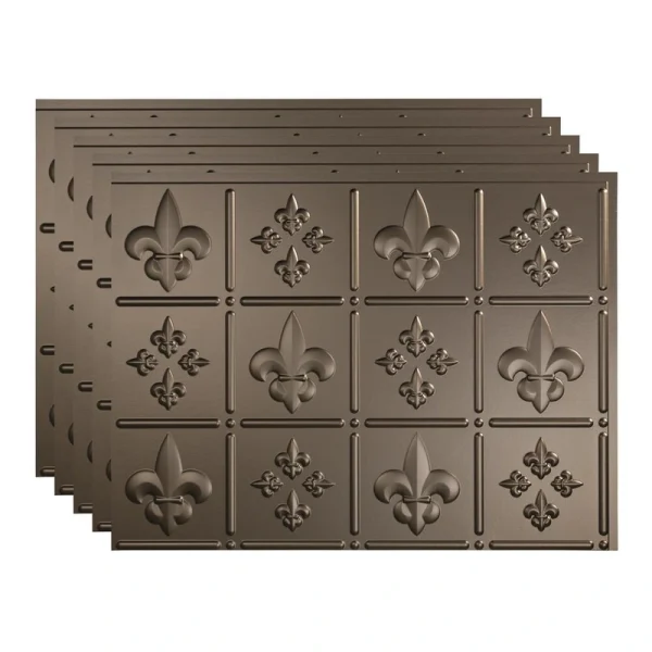 Fasade Fleur-de-lis 18″ x 24″ Argent Bronze Vinyl Backsplash Tile – 5 Pack