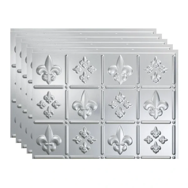 Fasade Fleur-de-lis 18″ x 24″ Brushed Aluminum Vinyl Backsplash Tile – 5 Pack