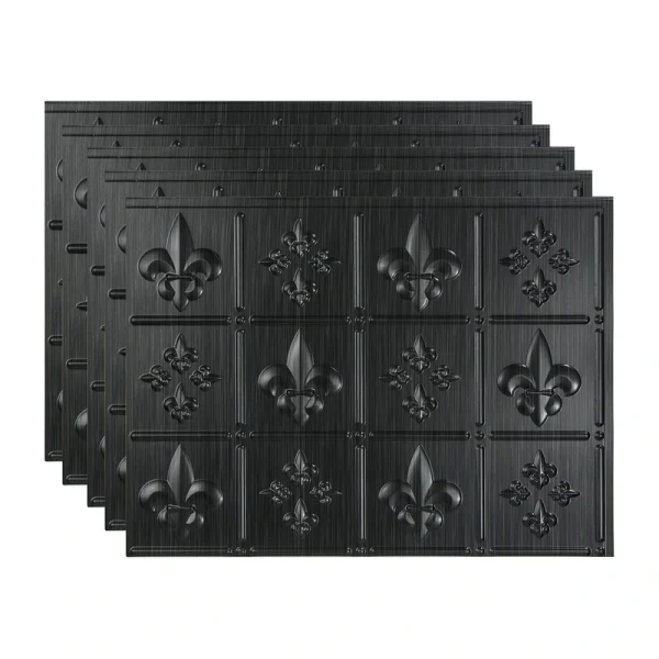 Fasade Fleur de Lis 18″ x 24″ Brushed Onyx Vinyl Backsplash Tile – 5 Pack