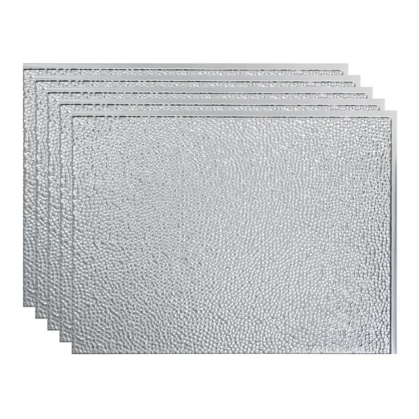 Fasade Hammered 18″ x 24″ Brushed Aluminum Vinyl Backsplash Tile – 5 Pack