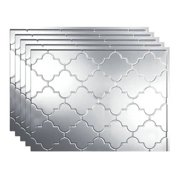 Fasade Monaco 18″ x 24″ Brushed Aluminum Vinyl Backsplash Tile – 5 Pack