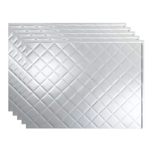 Fasade Quilted 18″ x 24″ Brushed Aluminum Vinyl Backsplash Tile – 5 Pack