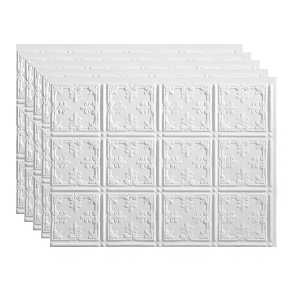 Fasade Rain 18″ x 24″ Matte White Vinyl Backsplash Tile – 5 Pack