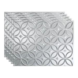 Fasade Rings 18″ x 24″ Brushed Aluminum Vinyl Backsplash Tile – 5 Pack