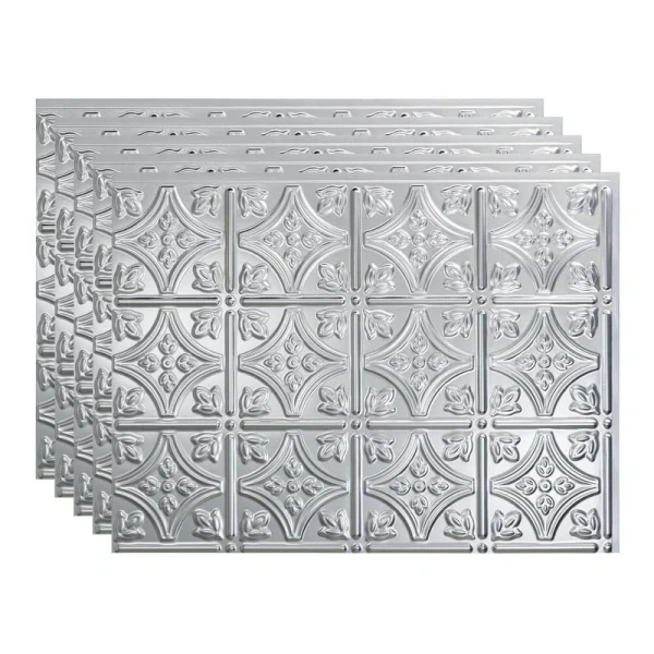 Fasade Traditional 1 18″ x 24″ Brushed Aluminum Vinyl Backsplash Tile – 5 Pack