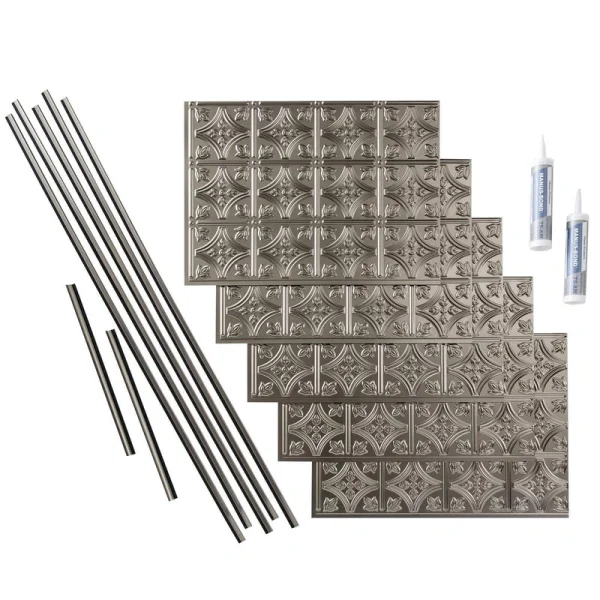 Fasade Traditional 1 Brushed Nickel Backsplash Kit – 15 Sq. Ft.