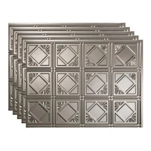 Fasade Traditional 4 18″ x 24″ Brushed Nickel Vinyl Backsplash Tile – 5 Pack