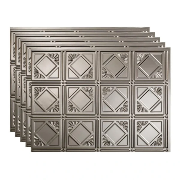 Fasade Traditional 4 18″ x 24″ Brushed Nickel Vinyl Backsplash Tile – 5 Pack