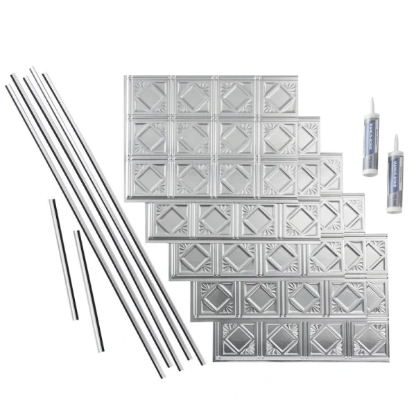 Fasade Traditional 4 Brushed Aluminum Backsplash Kit – 15 Sq. Ft.