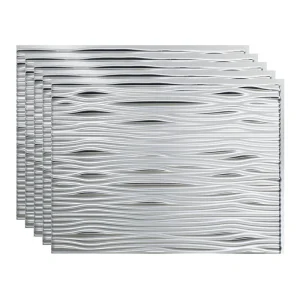 Fasade Waves 18″ x 24″ Brushed Aluminum Vinyl Backsplash Tile – 5 Pack