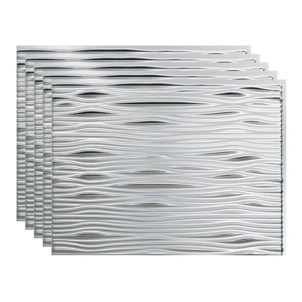 Fasade Waves 18″ x 24″ Brushed Aluminum Vinyl Backsplash Tile – 5 Pack