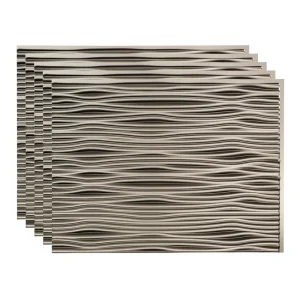 Fasade Waves 18″ x 24″ Brushed Nickel Vinyl Backsplash Tile – 5 Pack