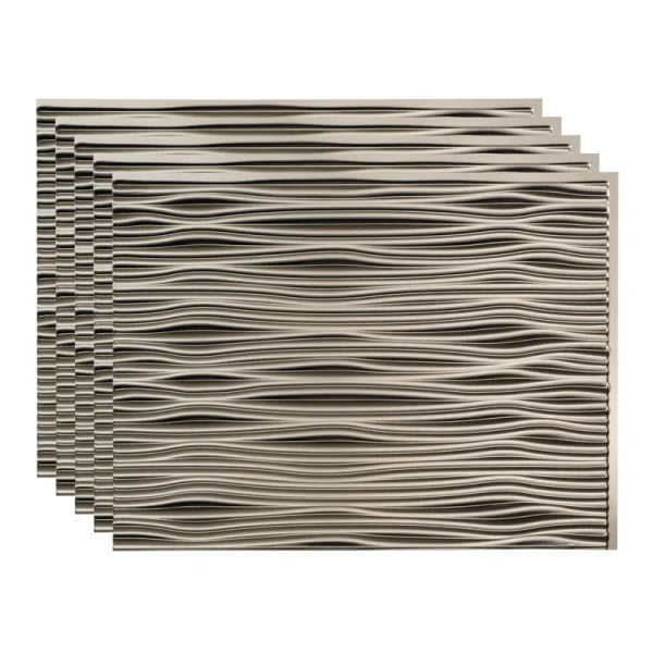 Fasade Waves 18″ x 24″ Brushed Nickel Vinyl Backsplash Tile – 5 Pack