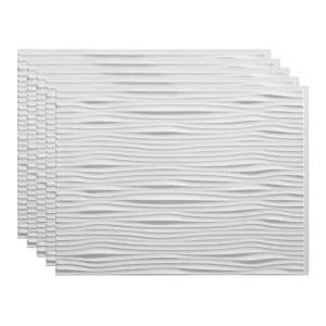 Fasade Waves 18″ x 24″ Matte White Vinyl Backsplash Tile – 5 Pack