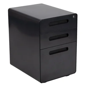 Flash Furniture Modern Black 3-Drawer Filing Cabinet – Ergonomic Mobile Design, Lockable, Commercial Grade Metal File Cabinet, 16  21  24in