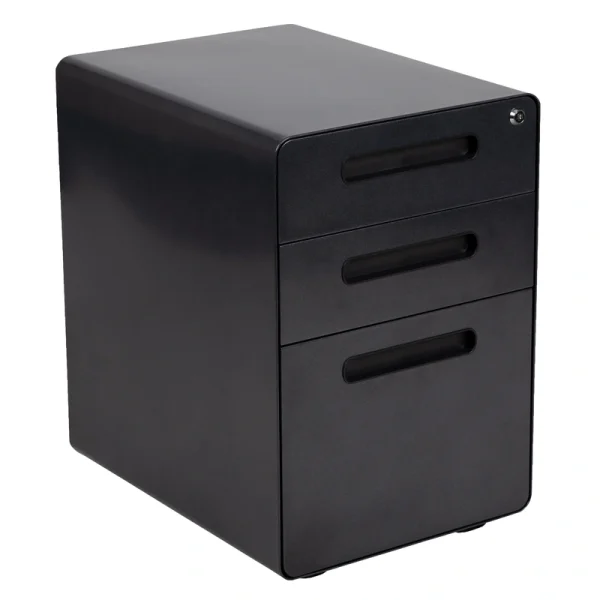 Flash Furniture Modern Black 3-Drawer Filing Cabinet – Ergonomic Mobile Design, Lockable, Commercial Grade Metal File Cabinet, 16  21  24in