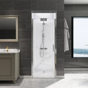 FORCLOVER 30 in. W to 31-3/8 in. W x 72 in. H Bi-Fold Frameless Shower Door in Chrome with Clear Glass
