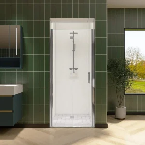 FORCLOVER 34 in. W to 35-3/8 in. W x 72 in. H Bi-Fold Frameless Shower Door in Chrome with Clear Glass