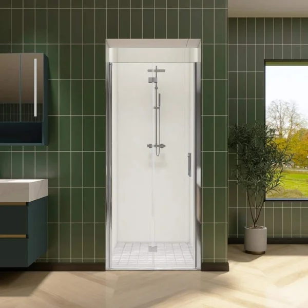 FORCLOVER 34 in. W to 35-3/8 in. W x 72 in. H Bi-Fold Frameless Shower Door in Chrome with Clear Glass