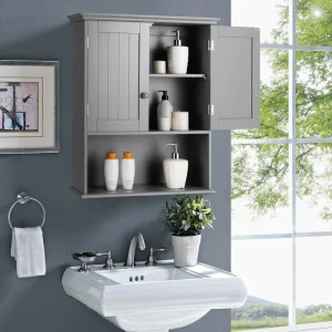 Forclover Bathroom Storage Cabinet 23.5-in x 28-in x 8-in Gray Bathroom Wall Cabinet