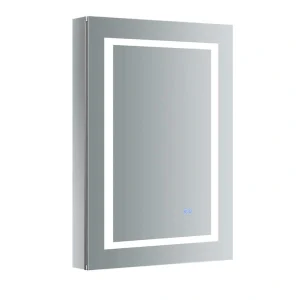 Fresca Spazio 24-in x 36-in Lighted LED Fog Free Surface/Recessed Mount LED Lighting Mirror- Left Mirrored Soft Close Medicine Cabinet with Outlet