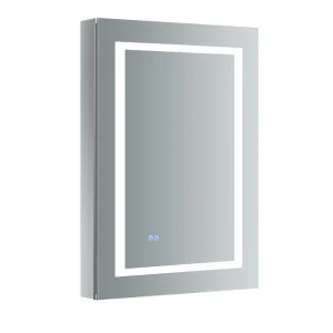 Fresca Spazio 24-in x 36-in Lighted LED Fog Free Surface/Recessed Mount LED Lighting Mirror- Right Mirrored Soft Close Medicine Cabinet with Outlet