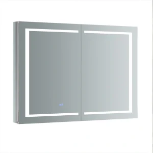 Fresca Spazio 48-in x 36-in Lighted LED Fog Free Surface/Recessed Mount LED Lighting Mirror Mirrored Soft Close Medicine Cabinet with Outlet