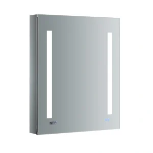 Fresca Tiempo 24-in x 30-in Lighted LED Fog Free Surface/Recessed Mount LED Lighting- Left Mirrored Soft Close Medicine Cabinet with Outlet