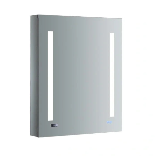 Fresca Tiempo 24-in x 30-in Lighted LED Fog Free Surface/Recessed Mount LED Lighting- Left Mirrored Soft Close Medicine Cabinet with Outlet