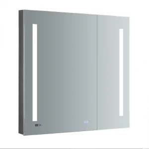 Fresca Tiempo 35.4-in x 35.4-in Lighted LED Fog Free Surface/Recessed Mount LED Lighting Mirrored Soft Close Medicine Cabinet with Outlet