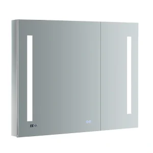 Fresca Tiempo 36-in x 30-in Lighted LED Fog Free Surface/Recessed Mount LED Lighting Mirrored Soft Close Medicine Cabinet with Outlet