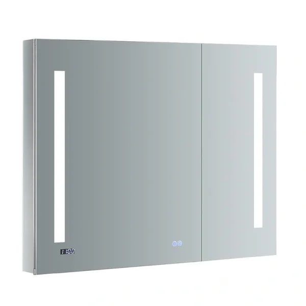Fresca Tiempo 36-in x 30-in Lighted LED Fog Free Surface/Recessed Mount LED Lighting Mirrored Soft Close Medicine Cabinet with Outlet