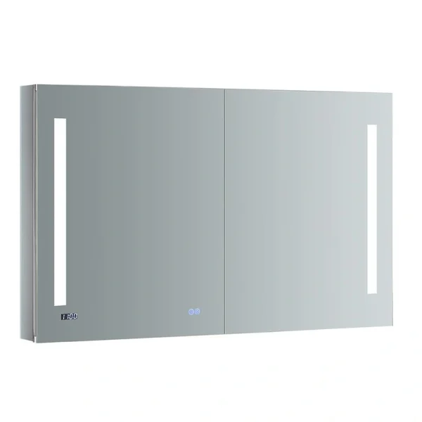 Fresca Tiempo 48-in x 30-in Lighted LED Fog Free Surface/Recessed Mount LED Lighting Mirrored Soft Close Medicine Cabinet with Outlet