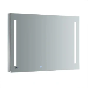 Fresca Tiempo 48-in x 36-in Lighted LED Fog Free Surface/Recessed Mount LED Lighting Mirrored Soft Close Medicine Cabinet with Outlet
