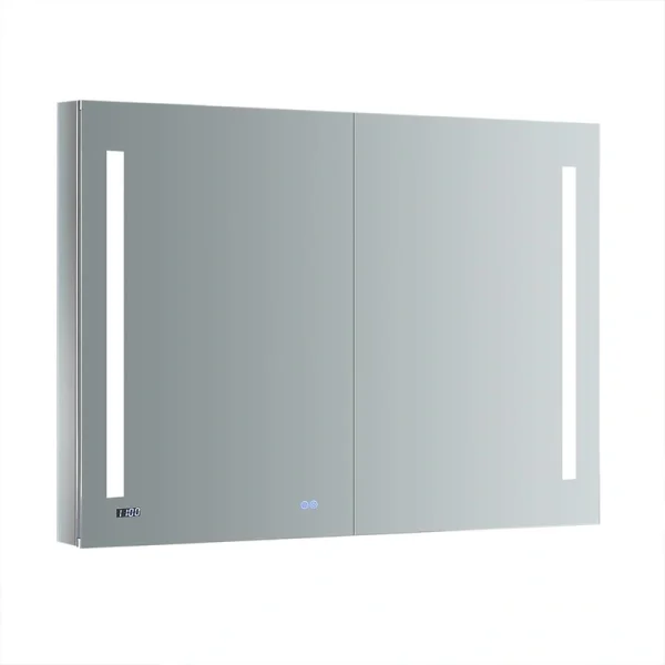 Fresca Tiempo 48-in x 36-in Lighted LED Fog Free Surface/Recessed Mount LED Lighting Mirrored Soft Close Medicine Cabinet with Outlet