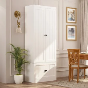 FUFU&GAGA 27.6-in W x 70.9-in H Wood Composite White Freestanding Utility Storage Cabinet