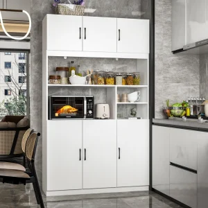 FUFU&GAGA 6-door Kitchen Pantry Cabinet Storage Hutch with Microwave Stand