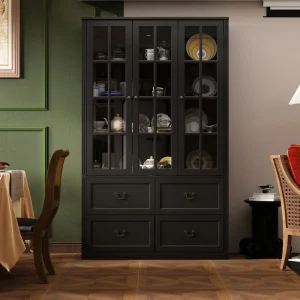 FUFU&GAGA Contemporary/Modern Black China Cabinet with Wine Storage