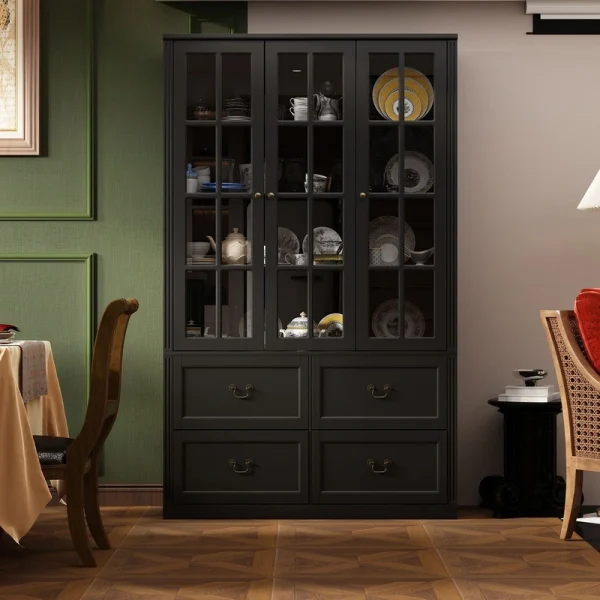 FUFU&GAGA Contemporary/Modern Black China Cabinet with Wine Storage