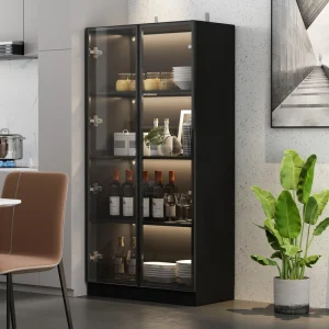 FUFU&GAGA Contemporary/Modern Black Curio Cabinet with Wine Storage T726922922