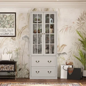 FUFU&GAGA Contemporary/Modern Gray China Cabinet with Wine Storage