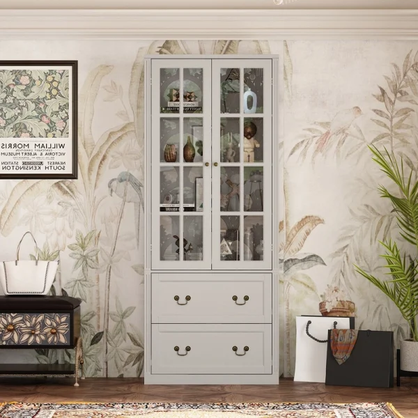 FUFU&GAGA Contemporary/Modern Gray China Cabinet with Wine Storage